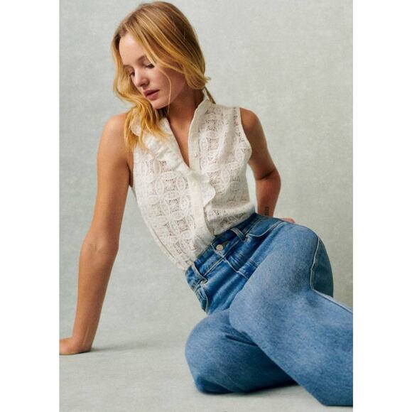 Sezane Tops - SeZane Celinda Sleeveless Lace Shirt - 40 - Plain Ecru Guipure
